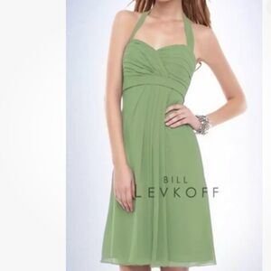 Bill Levkoff 153 A-Line Straps Ruffles Sleeveless Short Silk like Satin Dress